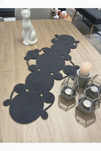 BHR Creative Runner de masă din iută naturală tricotată manual din seria SKY ...