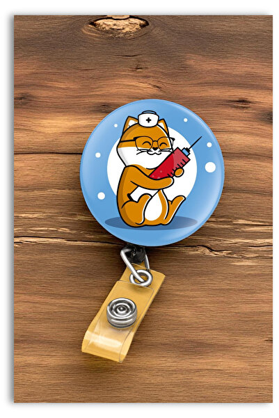 Mia Aurora Sağlıkçı Hemşire Kedi Metal Buton Yoyo Kart Tutucu Yaka Kartlığı T...