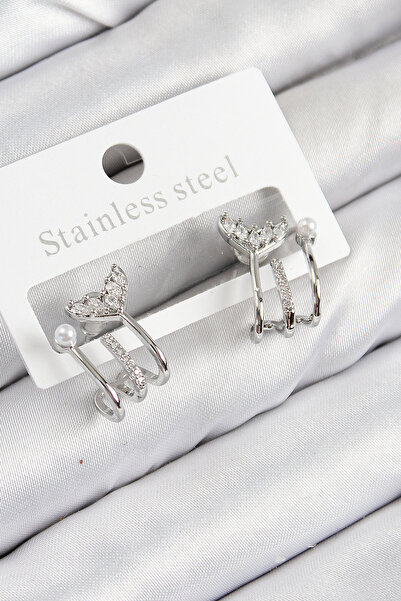 Skygo أقراط نسائية من النحاس والزركون واللؤلؤ موديل ذيل السمكة باللون الفضي -...