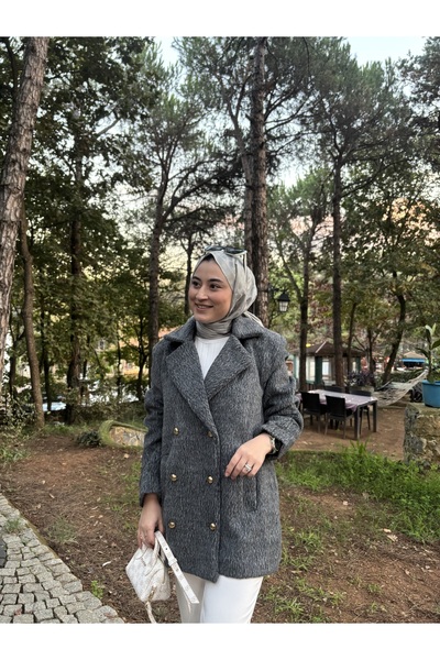 byalisdmr معطف كاجوال بأزرار وجيبين مزدوجين قصة فضفاضة - رمادي