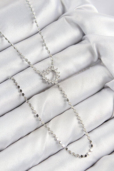 Skygo قلادة على شكل قلب من حجر الزركون والنحاس موديل Y باللون الفضي - TJ-BKO1...