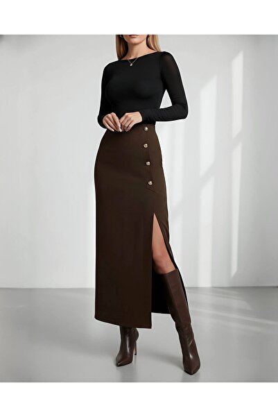 ALVOR Buttoned Front Midi Length Designer Skirt