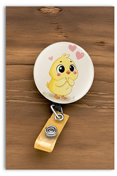 Mia Aurora Sevimli Civciv Metal Buton Yoyo Kart Tutucu Yaka Kartlığı Kimlik A...