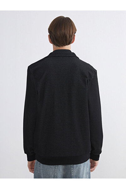 LC Waikiki Black Standard Fit Polo Neck Men's Zippered Sweatshirt