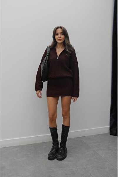 Havoş Bordo Dodds Sweater Skirt Set