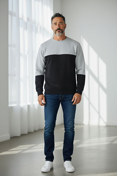 PAPATAY سويت شيرت رجالي بأكمام طويلة وياقة دائرية بلونين