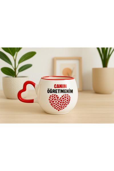 İZart Heart Handle My Teacher Is the Best Patterned Teacher's Day Fully Handmade Ceramic Mug