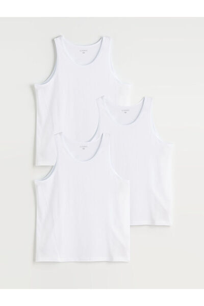 LC Waikiki Vizyon New Season Large Size U-Neck Combed Cotton Men's Undershirt 3-Piece