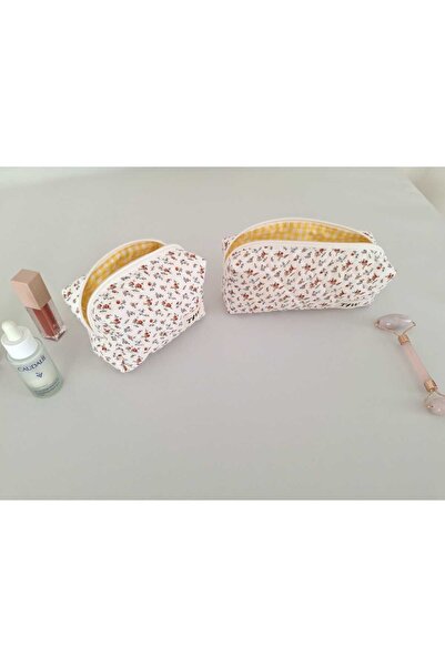 TALL WAY White Crispy Flower 2-Piece Makeup Bag Set
