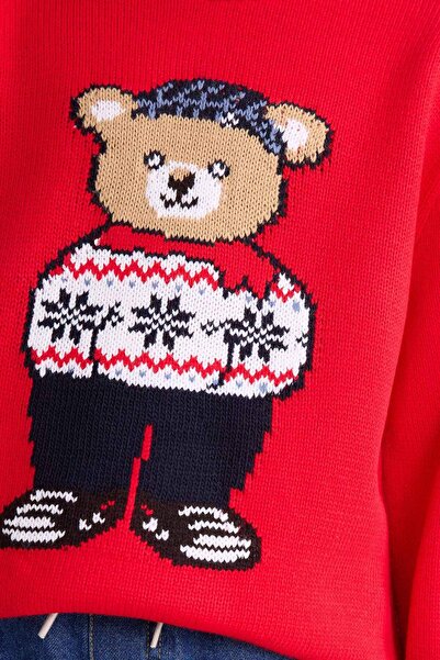 DeFacto Erkek Çocuk Yılbaşı Temalı Bisiklet Yaka Triko Kazak