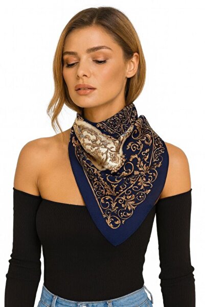 Fularcım وشاح نسائي بطباعة خاصة باللون الأزرق الداكن