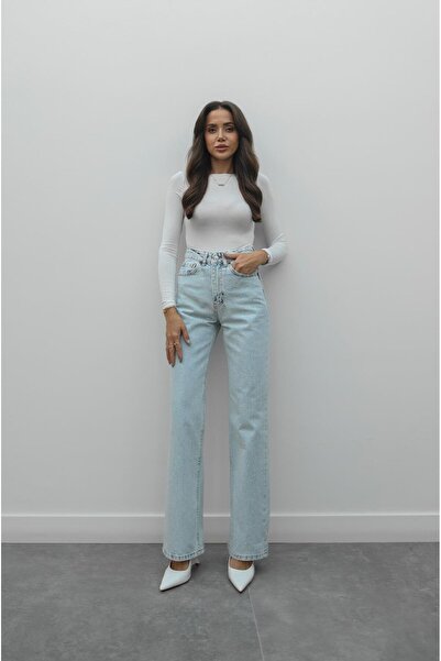 Havoş Blugi drepti albastru deschis cu piatră