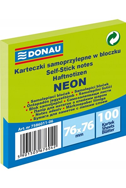 Other Donau Self-Adhesive Notebook 76x76mm /100 sheets/ Neon Green 7586011-06