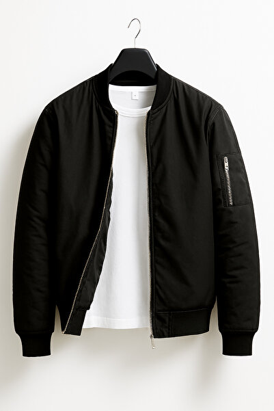 YONEZ MODA Unisex Oversize Yeni Sezon Çift Cepli Siyah Bomber Ceket
