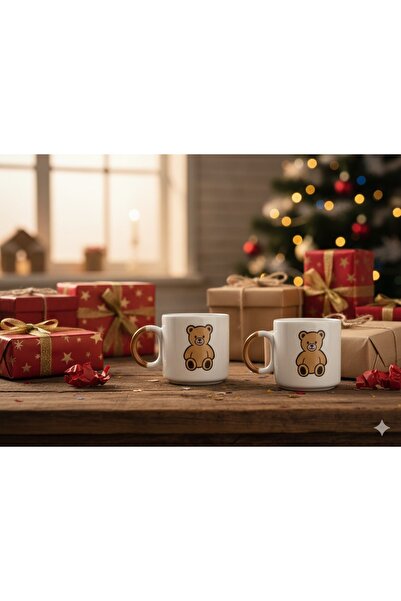 ADEN LİNA ART WORKSHOP كوب سيراميك مصنوع يدويًا من قطعتين بنمط AYICIK