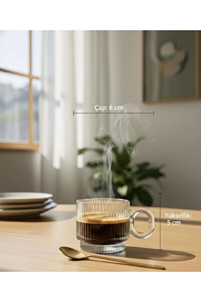 L'Opaline 6’lı Mini Cam Fincan Seti Şeffaf Kulplu Kahve Espresso Türk Kahvesi Sunum Bardağı Takımı