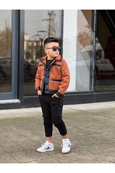 KINGDOM KIDS Erkek Çocuk Kışlık 3’lü Takım (Süet Ceket + Baskılı Tişört + Ket...