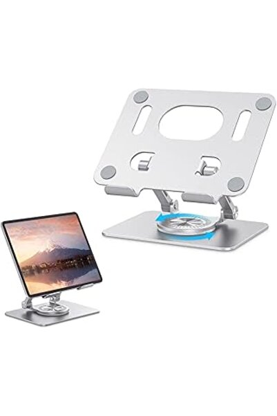 HASTHIP 360° Adjustable Foldable Tablet Holder (4–12 inch) - Aluminum, Silver