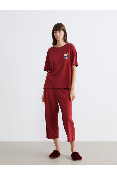 LC Waikiki Özmarka New Season Bear Teddy Printed Women's Capri Pajama Set