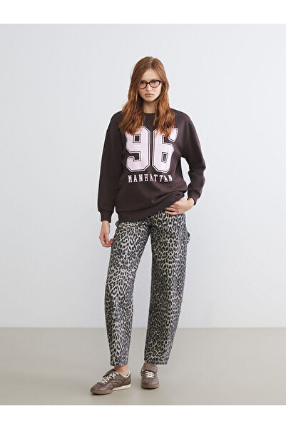 LC Waikiki Hanorac oversize pentru damă cu imprimeu cu guler rotund