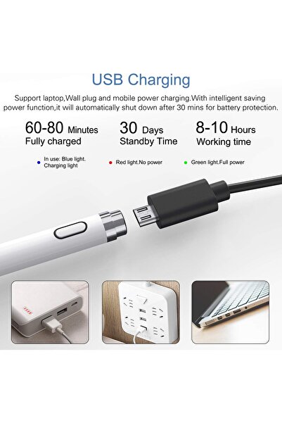 007 KECOW Active Stylus 1.45mm Fine Tip, Rechargeable Capacitive Pen for iPad/iPhone/Samsung (White)