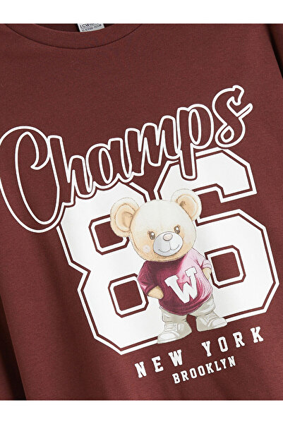 LC Waikiki Crew Neck Bear Teddy Printed Girl's T-Shirt