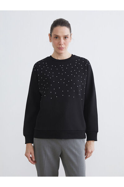 LC Waikiki Black Stone Oversized Women's Thick Sweatshirt