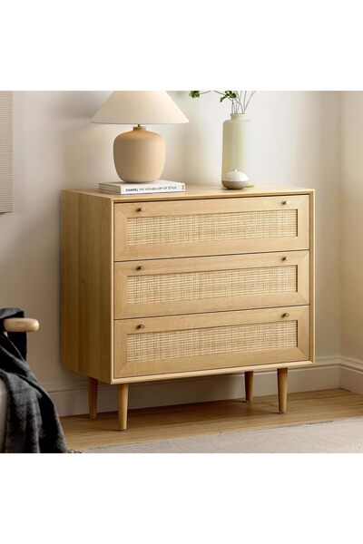 CHOGORI خزانة ملابس من خشب البلوط الطبيعي، وصندوق خشبي بثلاثة أدراج بتصميم بو...