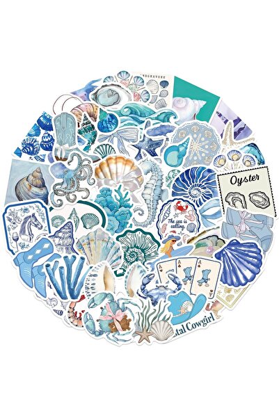 KASTWAVE ملصقات فينيل جمالية لشاطئ المحيط للبنات (مقاومة للماء، زرقاء) - 50 قطعة