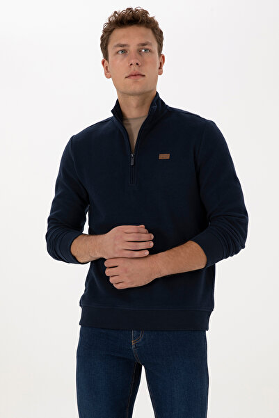 U.S. Polo Assn. Erkek Regular Fit Yarım Fermuarlı Lacivert Basic Sweatshirt 50313802-VR033