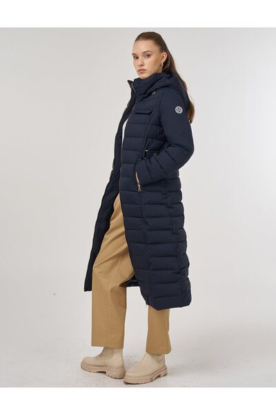 Kayra Hooded Anorak Coat Navy Blue