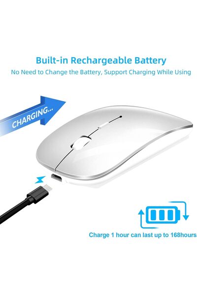 Generic Rechargeable Wireless Bluetooth Mouse for MacBook Pro/Air, iPad, Laptop, PC — Silver