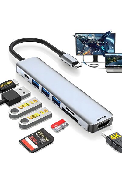 Other موزع USB-C 7 في 1 — HDMI 4K@30Hz، 100W PD، 3 × USB3.0، قارئ بطاقات SD/T...