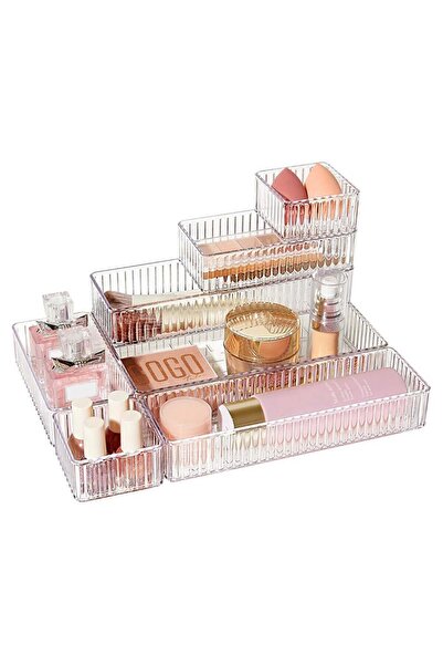 Saharaz 7 PCS Clear Acrylic Drawer Organizers Bins,4-Size Stackable Makeup and Vanity Drawer Organizer Trays