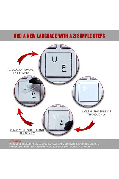 Comet 3D Arabic Keyboard Transfer Stickers – Residue-Free Transparent Design (Black)