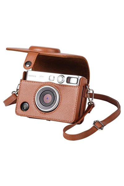 Saharaz حقيبة كاميرا فوجي ميني إيفو، حزام كتف قابل للتعديل، لون بني، بتصميم أفقي من نسيج الليتشي