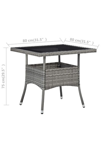 vidaxl Outdoor Dining Table Grey Poly Rattan and Glass