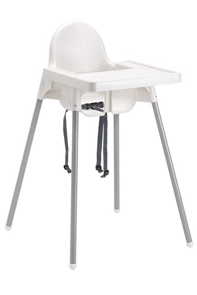 ٍSkyTwo كرسي سكاي تو المحمول للأطفال مع صينية وحزام أمان - فضي/أبيض