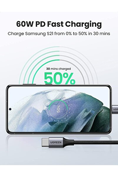 Ugreen US261 USB-C to USB-C, 60W, 2m (Black)