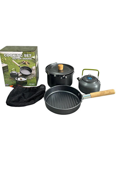 Toybox 3pcs Lightweight Aluminum Camping Cookware Set With Kettle Pot and Pan with Mesh Carrying Bag