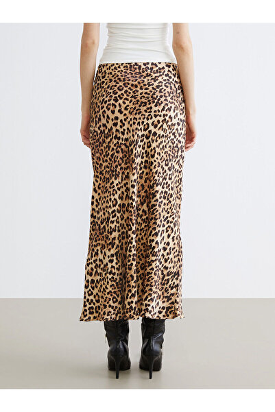 LC Waikiki Vizyon New Season Elastic Waist Leopard Patterned A-Line Satin Skirt