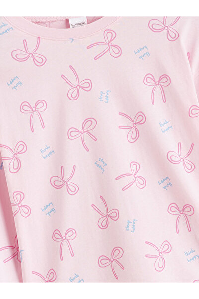 LC Waikiki Özmarka Yeni Sezon Bisiklet Yaka Fiyonk Baskılı Kız Çocuk Pijama Takımı