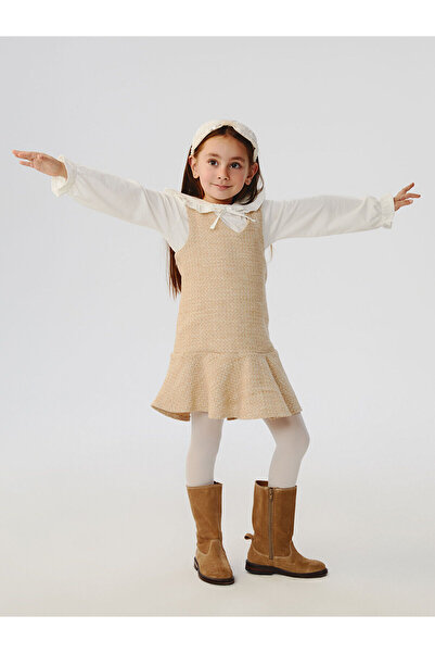 LC Waikiki Vizyon New Season V-Neck Girls' Dress and Pantyhose