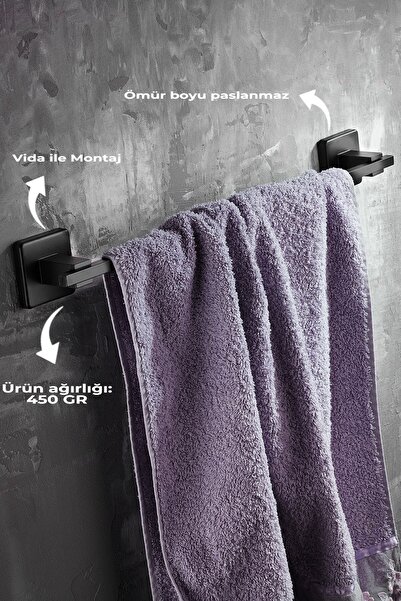 Sas Haus Siyah Uzun Havluluk – Dayanıklı Zamak Metal Banyo Havlu Askısı, Vida...