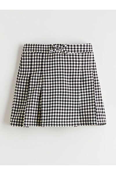 LC Waikiki Girls' Plaid Patterned Shorts Skirt with Elastic Waistband