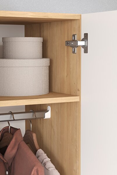 Bofigo 3 Kapaklı 8 Raflı Gardırop Elbise Dolabı 3 Kapaklı Gardırop Smyrna Safir Meşe Beyaz