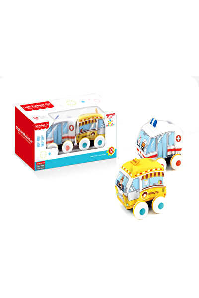 TSUMAB Baby Soft Pull-Back Vehicle Toy Set (Ambulance & Donut Van)