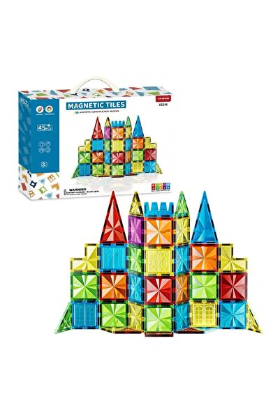 scntoys Manyetik Yapı Blokları Çocuklar İçin Renkli 3 Boyutlu 45 Parça Manyet...