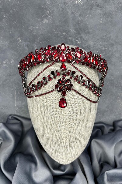 Hayalperest boncuk Burgundy Hera Forehead Dangling Bridal Henna Crown Hair Accessory