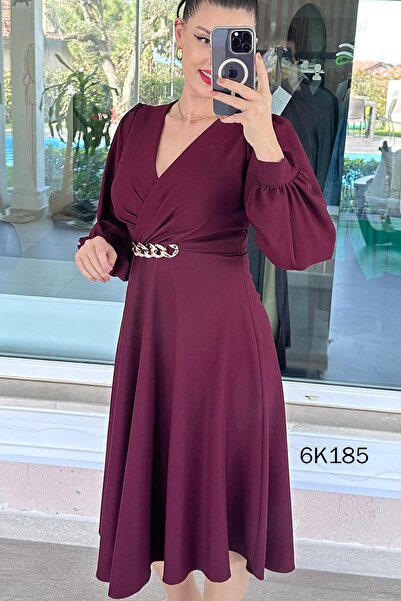 İnce Topuk Double-Breasted Collar Buckle Crepe Dress 6K185